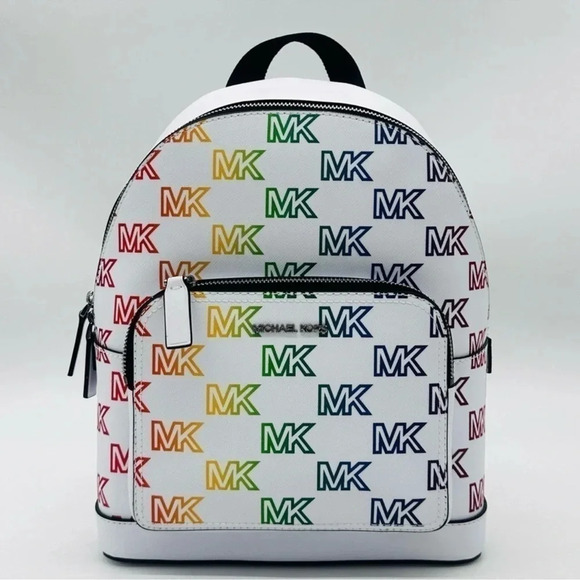 Michael Kors Cooper Commuter Medium Sling Bag Backpack MK Rainbow Optic White - Picture 3 of 14